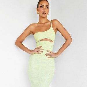 MISTRESS ROCKS HEARTFELT Lemon One Shoulder Corset Midi Dress